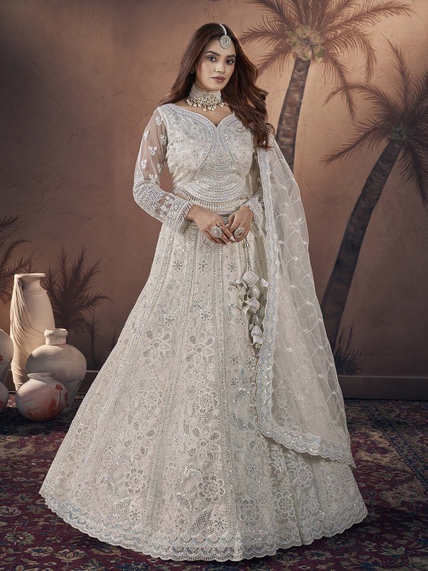 Off White Premium Net Lehenga Choli